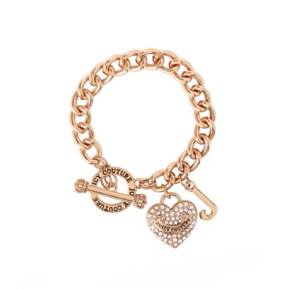 Juicy Couture Rose Gold Chain Link Heart Charm Bracelet